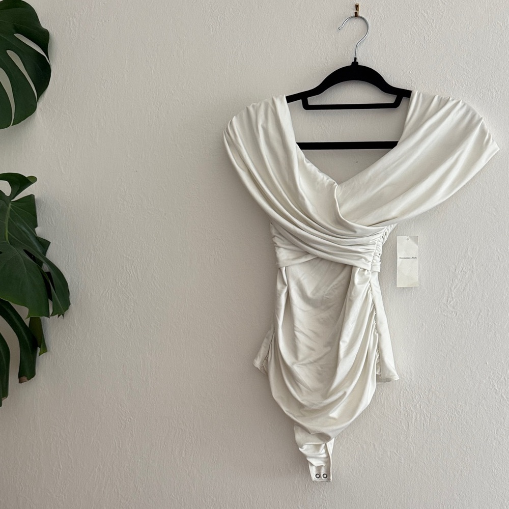 Elegant White Draped Off the shoulder Bodysuit